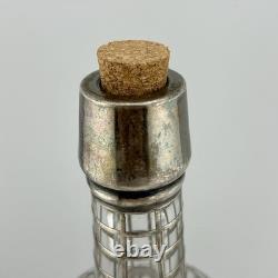 Antique Art Deco Sterling Silver Overlay Grid Glass Decanter Bottle Cork