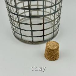 Antique Art Deco Sterling Silver Overlay Grid Glass Decanter Bottle Cork