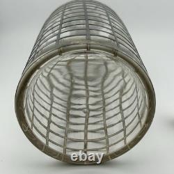 Antique Art Deco Sterling Silver Overlay Grid Glass Decanter Bottle Cork