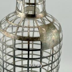 Antique Art Deco Sterling Silver Overlay Grid Glass Decanter Bottle Cork Antique Art Deco Sterling Silver Overlay Grid Glass Decanter Bottle Cork