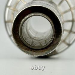 Antique Art Deco Sterling Silver Overlay Grid Glass Decanter Bottle Cork