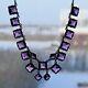 Antique Art Deco Sterling Silver Riviere Amethyst Crystal Glass Bib Necklace