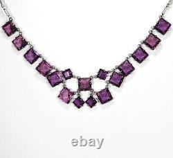 Antique Art Deco Sterling Silver Riviere Amethyst Crystal Glass Bib Necklace