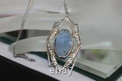 Antique Art Deco Sterling Silver Sapphire Paste Pendant Necklace