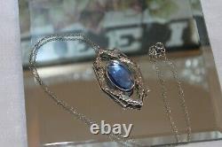 Antique Art Deco Sterling Silver Sapphire Paste Pendant Necklace