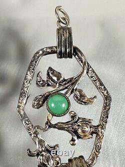 Antique Art Nouveau 925 Sterling Silver Speckled Glass Floral Link Bracelet 7.5