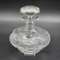 Antique Art Nouveau Crystal Glass Cologne Bottle Sterling Silver Cap Gorham/1900