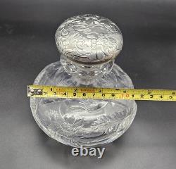Antique Art Nouveau Crystal Glass Cologne Bottle Sterling Silver Cap Gorham/1900