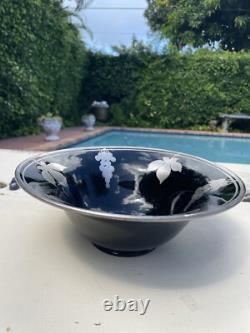 Antique Art Nouveau Deco Black Ruby Red Glass & Sterling Silver Overlay 10 Bowl