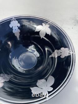 Antique Art Nouveau Deco Black Ruby Red Glass & Sterling Silver Overlay 10 Bowl