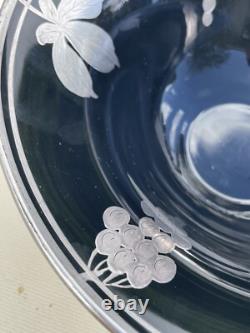 Antique Art Nouveau Deco Black Ruby Red Glass & Sterling Silver Overlay 10 Bowl
