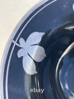 Antique Art Nouveau Deco Black Ruby Red Glass & Sterling Silver Overlay 10 Bowl