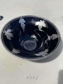 Antique Art Nouveau Deco Black Ruby Red Glass & Sterling Silver Overlay 10 Bowl