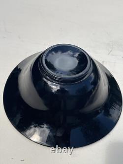 Antique Art Nouveau Deco Black Ruby Red Glass & Sterling Silver Overlay 10 Bowl