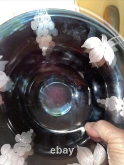 Antique Art Nouveau Deco Black Ruby Red Glass & Sterling Silver Overlay 10 Bowl