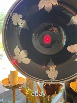 Antique Art Nouveau Deco Black Ruby Red Glass & Sterling Silver Overlay 10 Bowl