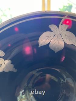 Antique Art Nouveau Deco Black Ruby Red Glass & Sterling Silver Overlay 10 Bowl