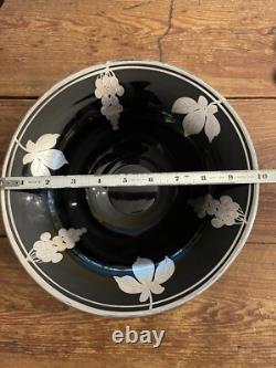 Antique Art Nouveau Deco Black Ruby Red Glass & Sterling Silver Overlay 10 Bowl