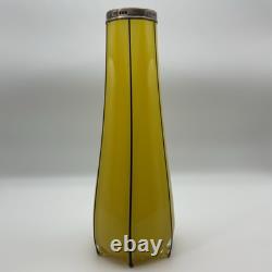 Antique Art Nouveau Deco Lemon Yellow 8 Glass Vase With Sterling Silver Overlay