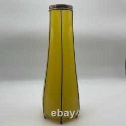 Antique Art Nouveau Deco Lemon Yellow 8 Glass Vase With Sterling Silver Overlay