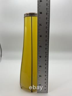 Antique Art Nouveau Deco Lemon Yellow 8 Glass Vase With Sterling Silver Overlay