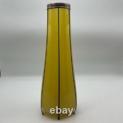 Antique Art Nouveau Deco Lemon Yellow 8 Glass Vase With Sterling Silver Overlay