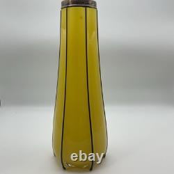 Antique Art Nouveau Deco Lemon Yellow 8 Glass Vase With Sterling Silver Overlay
