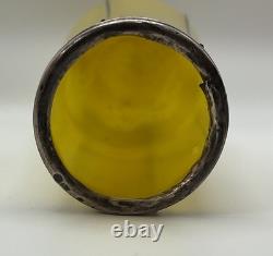 Antique Art Nouveau Deco Lemon Yellow 8 Glass Vase With Sterling Silver Overlay