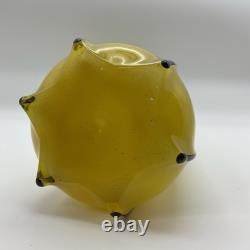 Antique Art Nouveau Deco Lemon Yellow 8 Glass Vase With Sterling Silver Overlay
