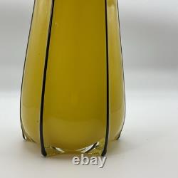 Antique Art Nouveau Deco Lemon Yellow 8 Glass Vase With Sterling Silver Overlay