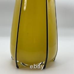 Antique Art Nouveau Deco Lemon Yellow 8 Glass Vase With Sterling Silver Overlay