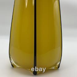 Antique Art Nouveau Deco Lemon Yellow 8 Glass Vase With Sterling Silver Overlay