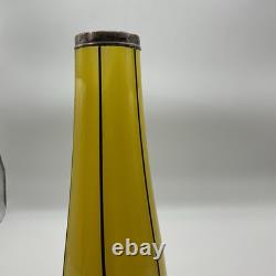 Antique Art Nouveau Deco Lemon Yellow 8 Glass Vase With Sterling Silver Overlay