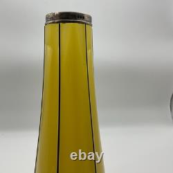 Antique Art Nouveau Deco Lemon Yellow 8 Glass Vase With Sterling Silver Overlay