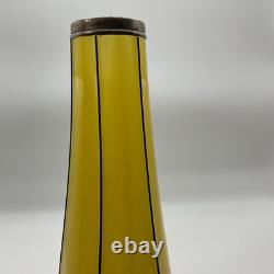 Antique Art Nouveau Deco Lemon Yellow 8 Glass Vase With Sterling Silver Overlay