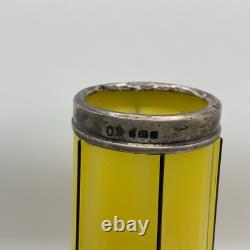 Antique Art Nouveau Deco Lemon Yellow 8 Glass Vase With Sterling Silver Overlay