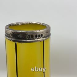 Antique Art Nouveau Deco Lemon Yellow 8 Glass Vase With Sterling Silver Overlay