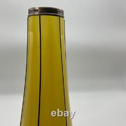 Antique Art Nouveau Deco Lemon Yellow 8 Glass Vase With Sterling Silver Overlay