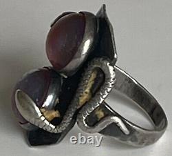 Antique Art Nouveau Dragons Breath Double Snake Sterling Ring Size 4-1/2 5