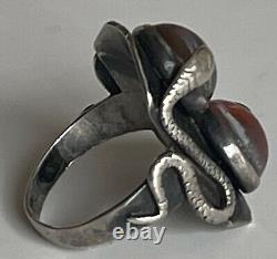 Antique Art Nouveau Dragons Breath Double Snake Sterling Ring Size 4-1/2 5