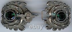 Antique Art Nouveau Green Faceted Glass & Sterling Silver Angel Belt Buckle