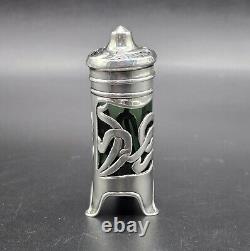 Antique Art Nouveau Salt Shaker Emerald Green Glass & Sterling Silver UK/1904