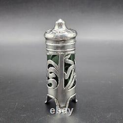 Antique Art Nouveau Salt Shaker Emerald Green Glass & Sterling Silver UK/1904