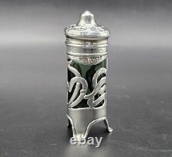 Antique Art Nouveau Salt Shaker Emerald Green Glass & Sterling Silver UK/1904