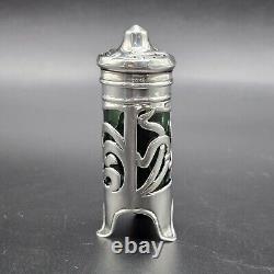 Antique Art Nouveau Salt Shaker Emerald Green Glass & Sterling Silver UK/1904