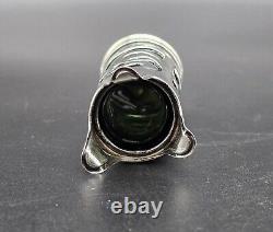 Antique Art Nouveau Salt Shaker Emerald Green Glass & Sterling Silver UK/1904