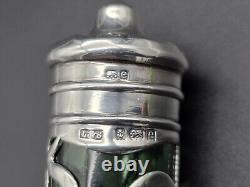 Antique Art Nouveau Salt Shaker Emerald Green Glass & Sterling Silver UK/1904