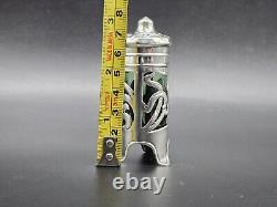 Antique Art Nouveau Salt Shaker Emerald Green Glass & Sterling Silver UK/1904