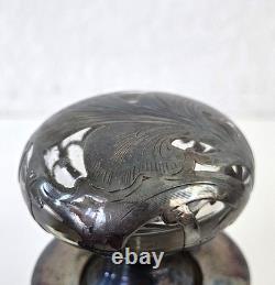 Antique Art Nouveau Silver Overlay Glass Decanter Sterling Floral Design 6