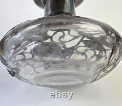 Antique Art Nouveau Silver Overlay Glass Decanter Sterling Floral Design 6